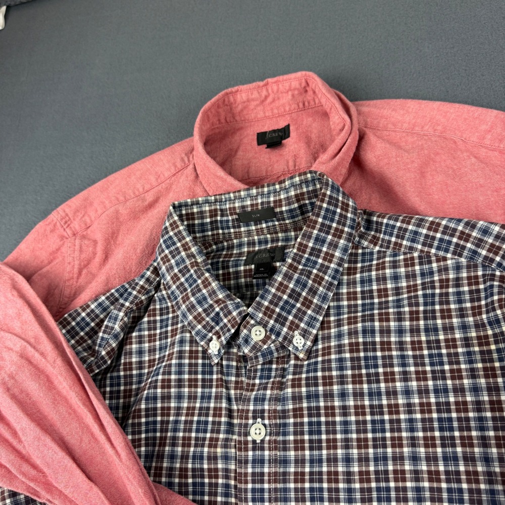 J Crew Shirt Men's XL Pink Plaid Oxford OCBD Slim Fit Dress Office Lot of 2